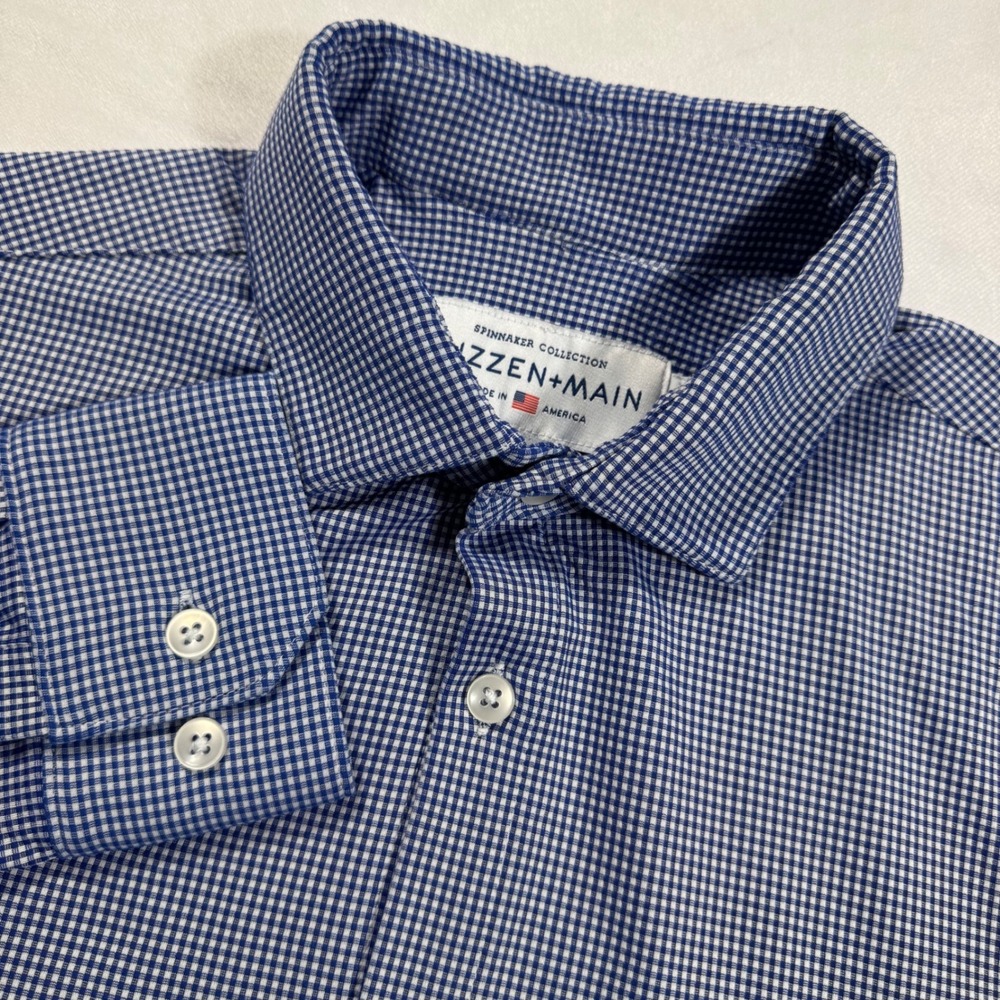 Mizzen+Main Shirt‎ Men's M Blue Spinnaker Collection Gingham Check Button-Down